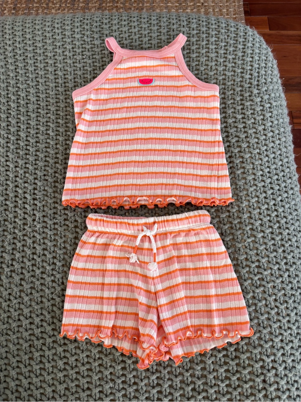 Cat & Jack Girls 3T 2-Piece Set Tank Shorts Striped Watermelon Embroidery Set